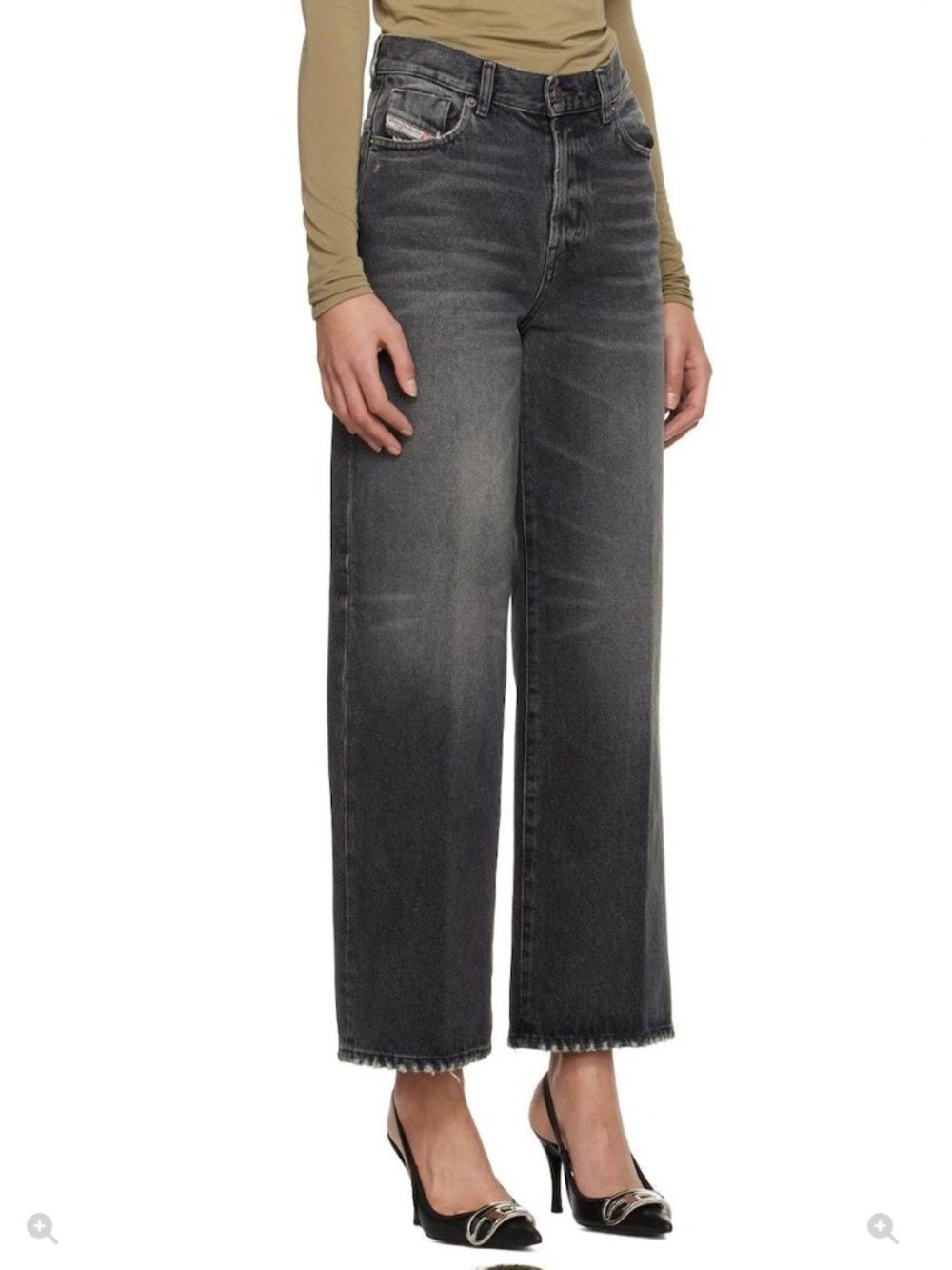 Diesel 2000 wide grey black cropped wide leg minimalist Y2K style baggy jeans 27